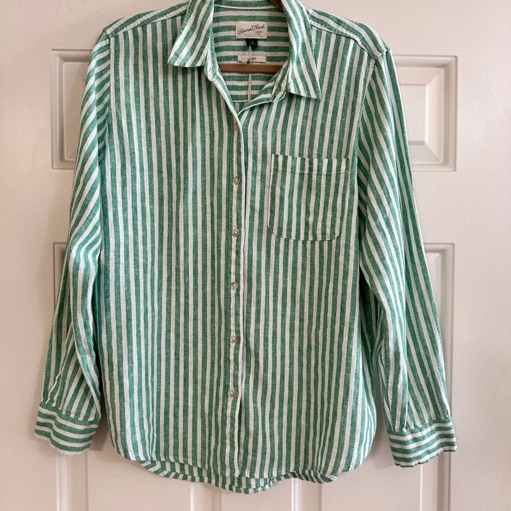 Universal thread whitegreen striped linen